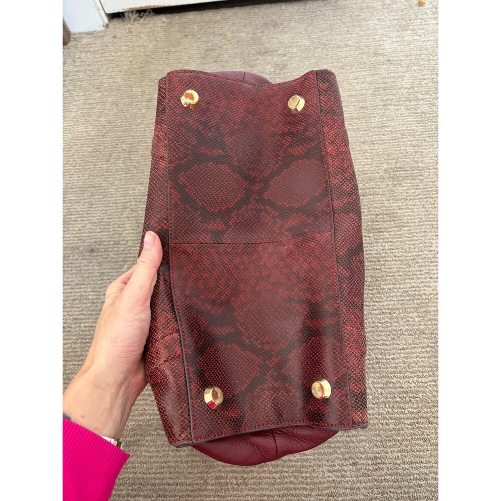 G.I.L.I. Leather Tote Bag Burgundy Red Snakeskin Embossed Satchel Handbag - Picture 2 of 9